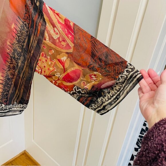 Chico's 100% Silk Natural Fiber Boho Open Front Cropped Kimono Jacket L/XL - Picture 3 of 7